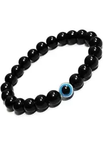 Black Beaded Bracelet with Evil Eye Charm, Frienship band.Pack of 1 pieces.
