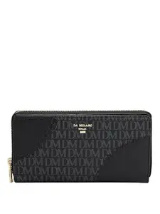 Da Milano Genuine Leather Black Zip Around Womens Wallet (10175)