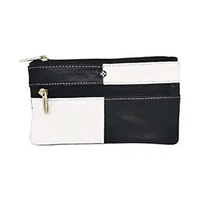 JL Collections Black and White Leather Rectangle Shape Coin and Key Pouch