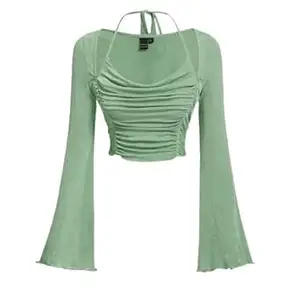 for Women Polyester Long Sleeve Hatler Neck Crop Top – Slim Fit Stretchy Casual Wear