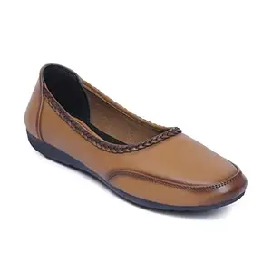 Zoom Shoes Women's Lightweight Premium Leather Stylish Slip on casusal/Party/Ethinic wear Ballet/bellerinas/Bellies Flat NV-116 Tan