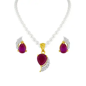 Sri Jagdamba Pearls Dealer Gold Plated Pearl Drop Necklace Set for Women ( Red and White )