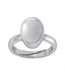 SIDHARTH GEMS 6.25 Ratti 5.45 Carat A+ Quality Natural Rainbow Moonstone Silver Plated Gemstone Ring for Women and Men