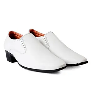 BXXY Men's White Height Increasing Formal Slip-On Mocassin Shoes-9 UK
