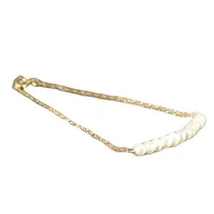 LKBEADS Gold Plated Bracelet with White Smooth Fresh Water Pearl Beads – Rondelle 3-3.5mm – 7 inch Adjustable – For Men & Women|LK_STACK_02956
