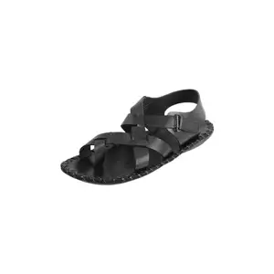 Mochi Men Black Faux Leather Flat Sandal UK/9 EU/43 (18-765)
