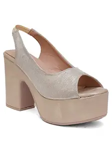 Shuz Touch Women and Girls Solid Fashion Cross Strap Sling Back Chunky Heels - Golden