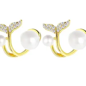 KRELIN Korean Style Stud Rhinestone Pearl Earrings For Women & Girls (Pack of 1 Pair)