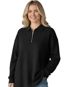 Mack Jonney Women’s Ribbed Zip Polo T-Shirt | Full Sleeve Collared Top | Camel Beige Casual Sweatshirt | Regular Fit-M7403