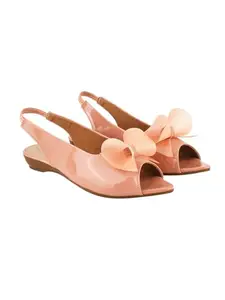 Shoetopia Slingback with Upper Bow Detailed Peach Flat Sandals For Women & Girls /UK5