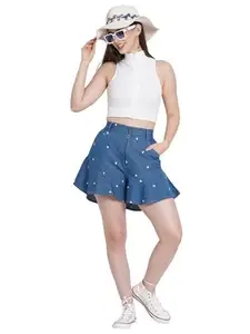 HI-FASHION Embroidered Mini Skirt for Women Casual Wear L Blue