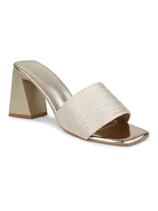 INC.5 Women Gold Embellished Party Block Heels