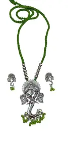 AK CREATIION Oxidised Women's Oxidised Ganesha with Earrings jewellery set (Pack of 1) (Silver Purple)