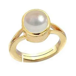 JAGDAMBA GEMS South Sea Pearl 4.25 Ratti 3.00 Carat Natural Pearl Gemstone Original Certified Moti Adjustable Astrological panchhdhaatu/Ashtadhatu Gold Ring for Men and Women