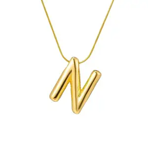 MEENAZ Anti Tarnish 'N' Letter Initial Gold Pendant for Women Stainless Steel Jewellery Alphabet Necklace Bubble Alphabet Chain for Women Girls Waterproof Balloon Necklace for Women Necklace for Girls