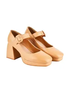 Shoetopia Round Toe Beige Mary Janes Bellies for Women & Girls /EU39
