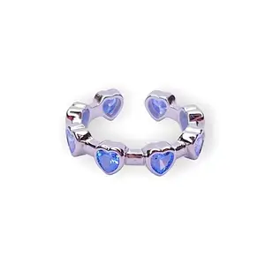 VATIYAANA JEWELS Vatiyaana Heart Moon Blue Stone White Gold-Plated Ringfor Girls & Women | Ideal For Birthday, Anniversery, Valentine's Day Gift