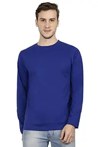 RSO Outfits Men's Plain Round Neck Full Sleeves Plain Solid Cotton Regular Fit Casual T-Shirt(Royal,Blue,Medium)