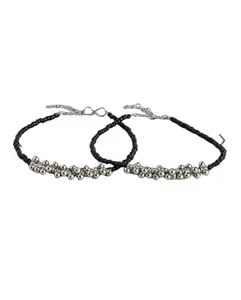 Stylish Women's Ghungroo Ghughari Anklet with Oxidised Beads Pair of 2