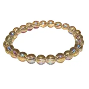 RRJEWELZ Natural Angel Aura Quartz 8mm Round Shape Smooth Cut Beads 7 Inch Stretchable Bracelet For Men & Women. Unisex Bracelet For Healing, Meditation, Prosperity, Gift & Luck|STBR_RR_09967_7.0