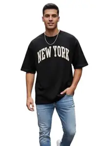 YOUNSHE Men’s Oversized Black Cotton T-Shirt – New Yoke Design | Modern Street. Elevate Your Casual Wardrobe
