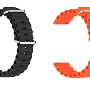 ACM Pack of 2 Watch Strap Silicone Smart Belt compatible with Kospet Tank T3 Smartwatch Classic Band (Black/Orange)