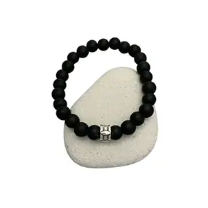 FOURSEVEN Jewellery 925 Sterling Silver Shiva Third Eye Black Agate Bead Bracelet - Medium-to-Large | Size: 7.5 Inch for Men and Women Girls, Natural Gemstone Stylish, Trendy, Latest Fashion