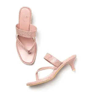 Marc Loire Women Square Toe Kitten Heel Sandal for Party & Formal Wear (Nude, 6)