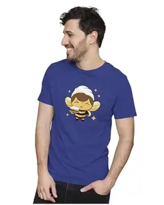 ALLEN BLACK Men's & Women's Regular Fit 100% Cotton T-Shirt (BAKERBE06-Royal Blue S Men Round_)