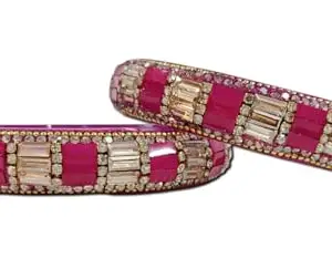 The Golden Cascade Glass Kada Bangles with Zircon Stones for Women & Girls | Stylish Kada for Weddings, Party, Wear & Festivals (Magenta, 2.4)