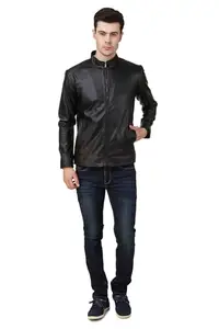Leather Retail Black Faux Fur Leather Jacket (Medium, Black)