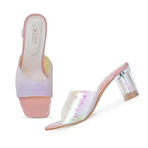 MEHNAM Peach Printed Fancy Block Heel Sandal for Women Synthetic Upper with Resin Sole