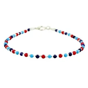 LKBEADS Silver Plated Bracelet with Multicolor Smooth Multi Gemstone Beads – Round 3mm – 7 inch Adjustable – For Men & Women|LK_STACK_04900