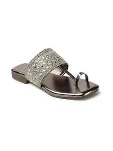 iconics Women Sandal,Gunmetal,UK-4