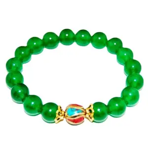 RRJEWELZ Natural Green Jade Round Shape Smooth Cut 8mm Beads 7.5 inch Stretchable Bracelet for Healing, Meditation, Prosperity, Good Luck | STBR_03855