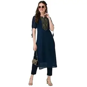 Zarivaah Women’s Embroidered Kurta Set with Pants | Straight Kurti for Women | Ethnic Wear Kurta Set