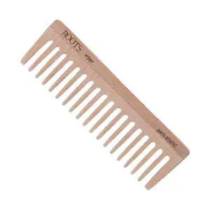 ROOTS Wooden Comb | Wide Teeth | Round Teeth prevent Hair & Scalp damage| 100% Natural Wood | Anti-Frizz & Shine | For Long, Thick & Dry Hair | For Men & Women | Length - 5.7 Inch | Model No - WD57