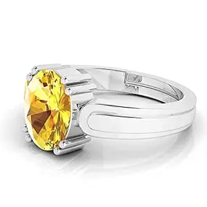 AKSHITA GEMS 11.25 Ratti 10.25 Carat Unheated Untreatet A+ Quality Natural Yellow Sapphire Pukhraj Gemstone Silver Plated Ring for Women's and Men's (Lab Certified)