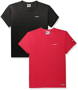 Charged Endure-003 Chameleon Spandex Knit Round Neck Sports T-Shirt Red Size Xl And Charged Energy-004 Interlock Knit Hexagon Emboss Round Neck Sports T-Shirt Black Size Xl