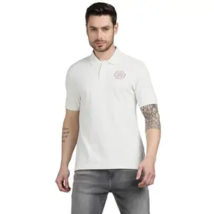 Royal Enfield Re Crest Solid Polo T Shirt (Size: XL)-TSS250006-OFF-WHITE