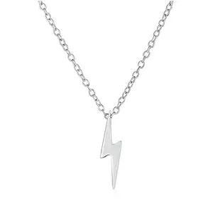 Silver Color Unisex Fancy & Stylish Trending Stainless Steel Funky Cool Lightning Bolt Flash Zig Zag Pendant Locket Necklace