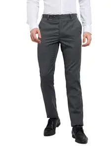 Raymond Men Slim Fit Solid Pattern Poly Viscose Blend Flat Front Formal Trouser (Size:40)-RMTS05751 Dark Grey