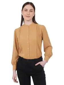 MRSWEARS Women's Regular Fit Pleated Cotton Blend Button Down Formal Shirts