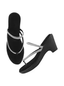 TRYME Versatile Wedge Slip On Sandal Embellished Rhinestones Strap Platform Party Heels For Womens & Girls