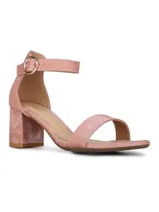 Inc.5 Womens Peach Party Wear Solid Round Toe Block Heel Sandals