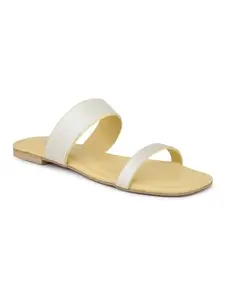 INC.5 Women Yellow & Silver Colourblocked Open Toe Flats