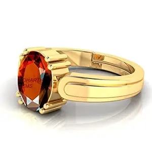 AKSHITA GEMS 15.25 Ratti 14.00 Carat Certified AA++ Natural Gemstone Gomed Hessonite Stone Panchdhaatu Adjustable Ring Gold Plated Ring for Man and Women(Lab - Tested)