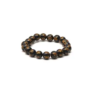 The Cosmic Connect Natural Black Obsidian Om Chant 10mm Bead Bracelet for Promote Peace and Relaxation