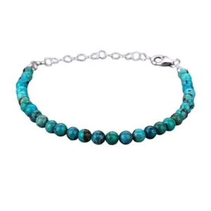 Lady Works Turquoise 4mm Round Shape Smooth Cut Beads 7 inch Adjustable Silver Plated Clasp Bracelet for men, women, unisex. Link Chain Stacking Bracelet.|LBRAC_LW_06557