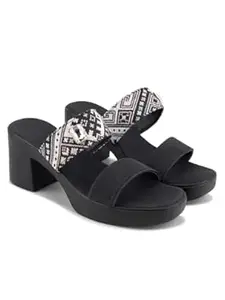 SELFIEE Stylish Embroidered Straps with Crystal Stone Comfortable Festive & Party Block Heel Sandals Womens And Girls